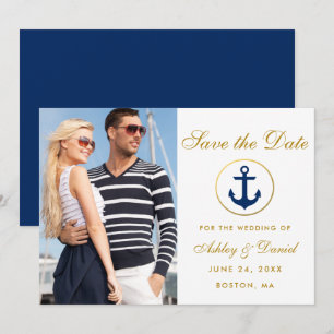 Nautical Wedding Gold Blue Save the Date Foto