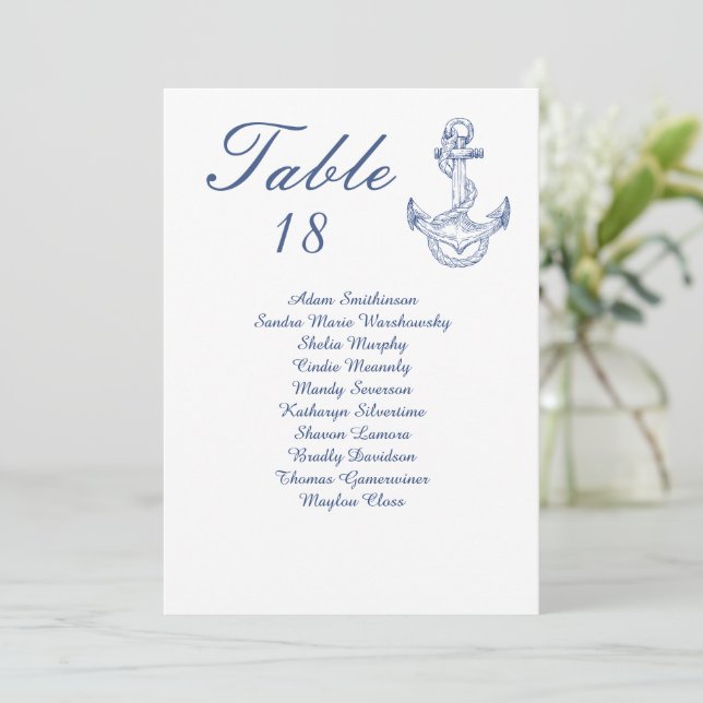 Nautical Wedding Marine Blue Anker Tischnummer (Stehend Vorderseite)
