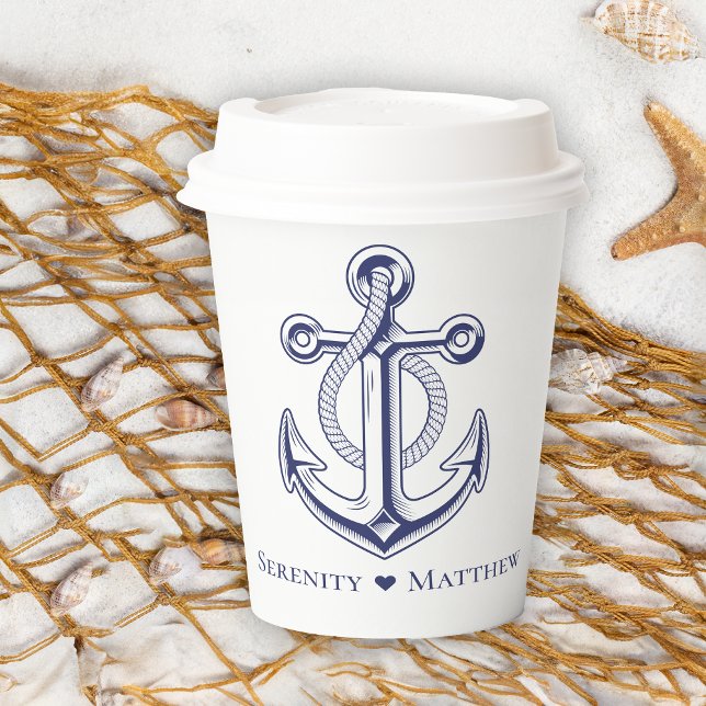 Nautical Wedding Navy Blue Anchor Beach Party Pappbecher (Von Creator hochgeladen)