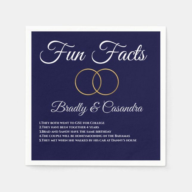 Nautical Wedding Navy Blue and White Fun Fakts Nic Serviette (Vorderseite)