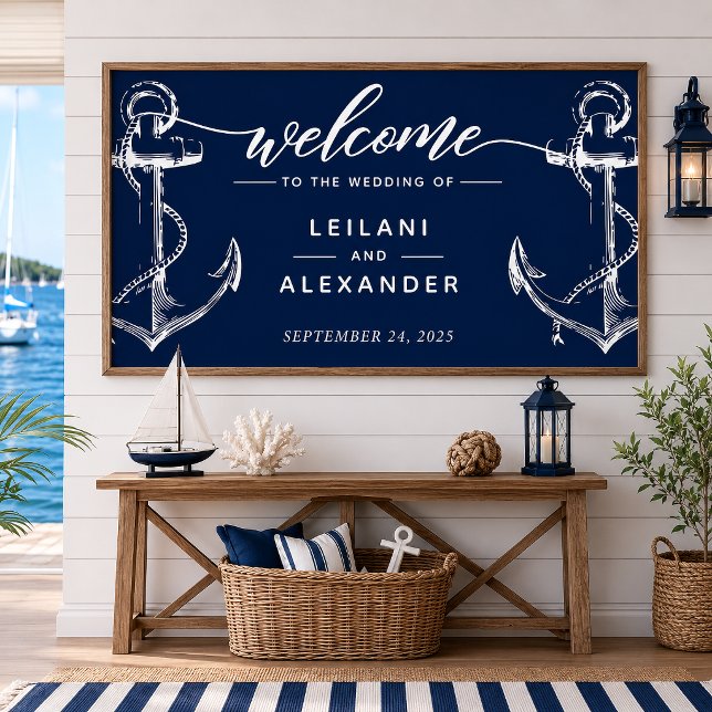 Nautical Wedding Navy Poster (Welcome your guests with this nautical anchor design. This can be used as a backdrop for photo ops.)