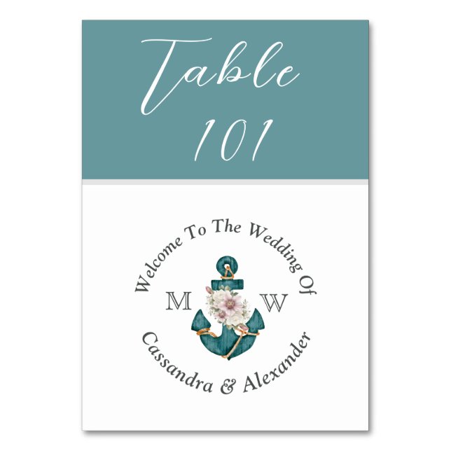 Nautical Wedding Powder Aquamarin Aqua Blue Tischnummer (Vorderseite)