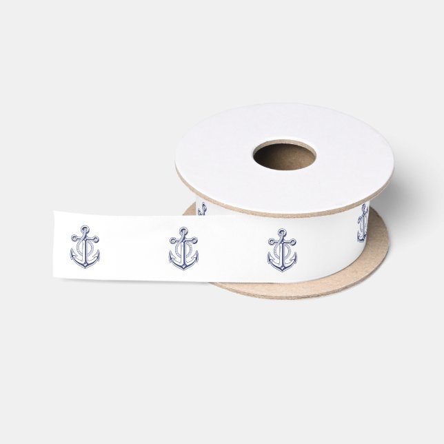 Nautical Wedding Sailor Navy Blue Anchor Satinband (Spule)