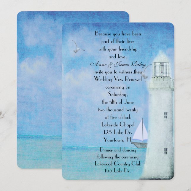 Nautical Wedding Vow Renewal Einladung (Vorne/Hinten)
