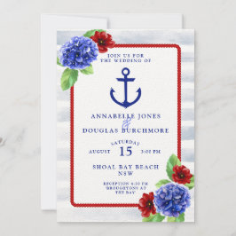 Nautical Wedding White Blue Floral Watercolor Einladung