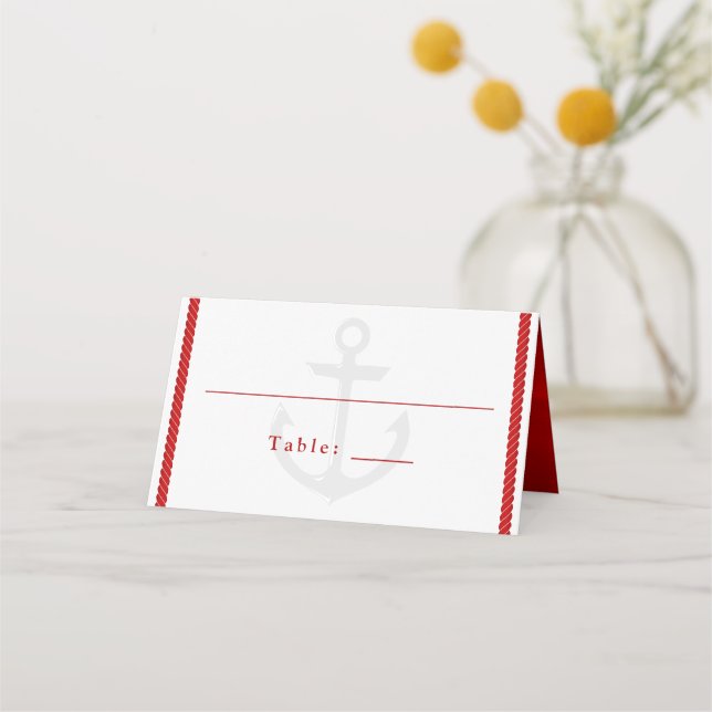 Nautical Wedding White Rope Anchor Platzkarte (Vorderseite)