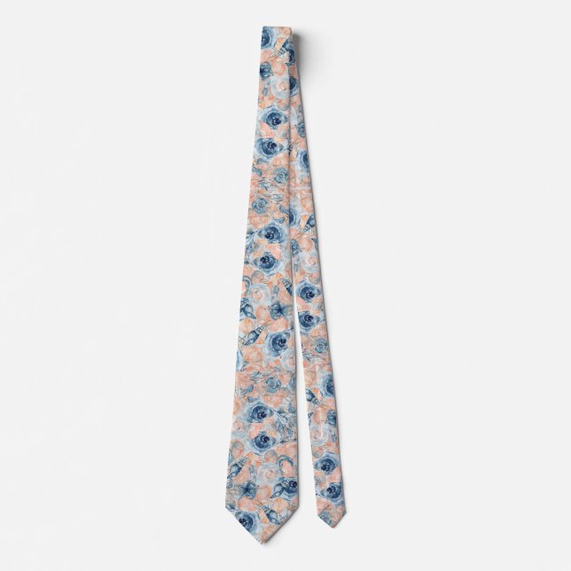 Nautical Wedtical Beach Muschel Blume Blue Krawatte (Vorderseite)