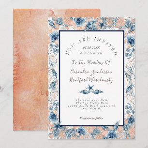Nautical Wedtical Beach Muschel Blume Rose PC Einladung