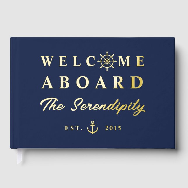 Nautical Welcome Aboard Add Name Boat Gästebuch (Vorderseite)
