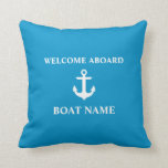 Nautical Welcome Bard Bootname Malibu Blue Kissen<br><div class="desc">Nautical Blue Willkommen auf dem Schiff Name Malibu Blue Throw Pillow</div>