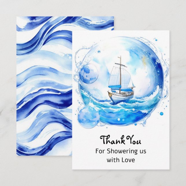 Nautical Welcome Party: Boy Baby Shower Dankeskarte (Vorne/Hinten)