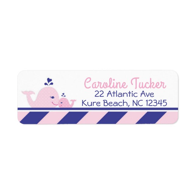 Nautical Whale Baby Dusche Anschrift Etikett rosa  (Vorne)