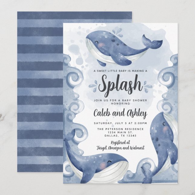 Nautical Whale Baby Shower Einladung (Vorne/Hinten)
