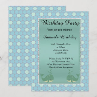 Nautical Whale Blue Green Hexagon Geburtstag Einladung