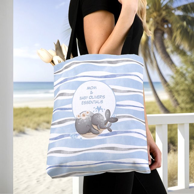 Nautical Whale Blue Summer Name Baby Essentials Tasche (Nautical Whale Blue Summer Name Baby Essentials Tote Bag)