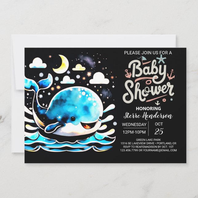 Nautical Whale Watercolor Boy Baby Shooter Einladung (Vorderseite)