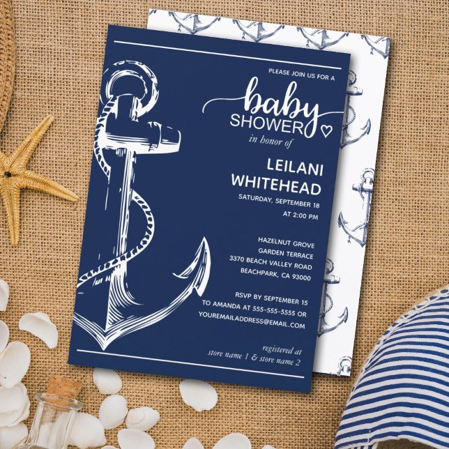 Nautical White Anchor Baby Dusche Einladung (Von Creator hochgeladen)