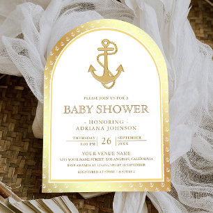Nautical White and Gold Anchor Arch Baby Dusche Einladung
