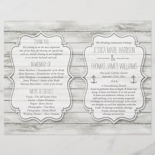 Nautical Whitewusal Wood Beach Wedding Collection (Vorderseite)