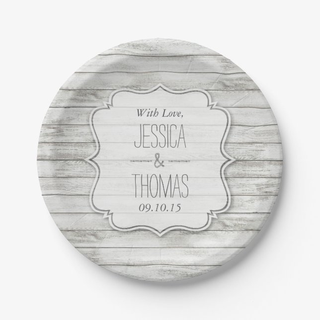 Nautical Whitewusal Wood Beach Wedding Collection Pappteller (Vorderseite)