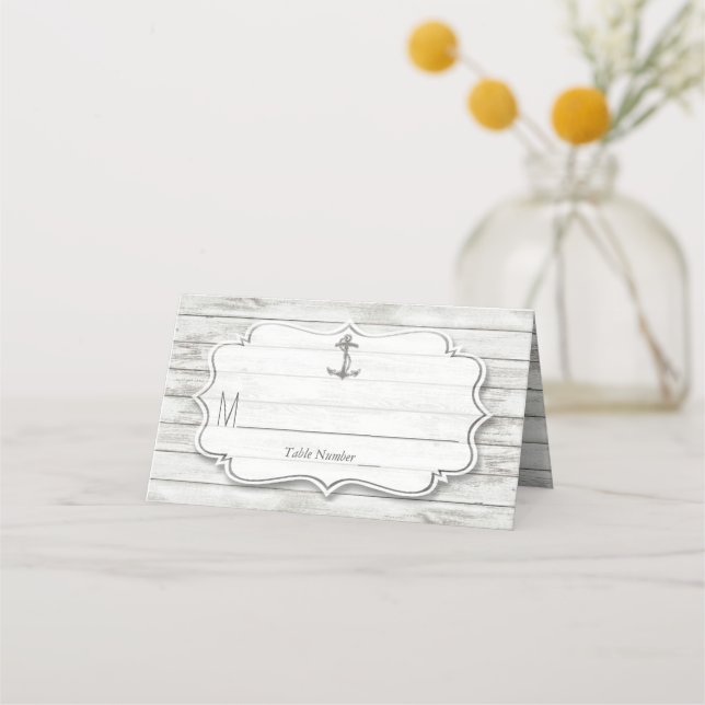 Nautical Whitewusal Wood Beach Wedding Collection Platzkarte (Vorderseite)