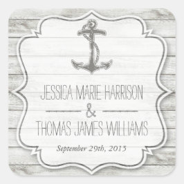 Nautical Whitewusal Wood Beach Wedding Collection Quadratischer Aufkleber