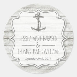 Nautical Whitewusal Wood Beach Wedding Collection Runder Aufkleber