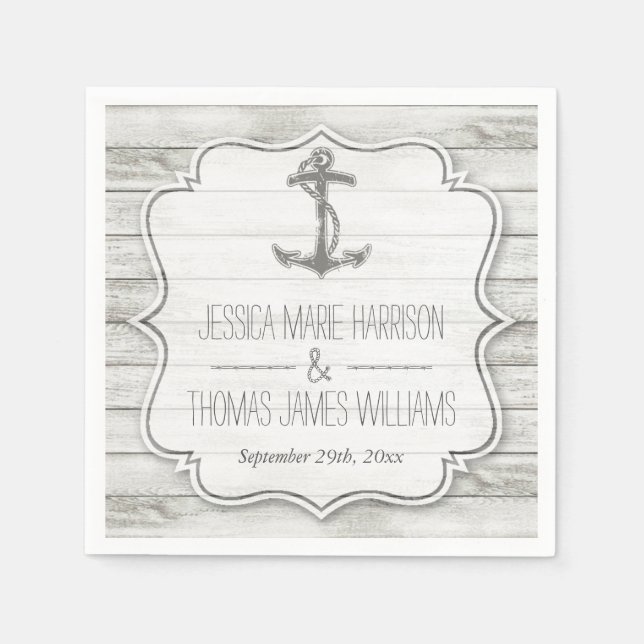 Nautical Whitewusal Wood Beach Wedding Collection Serviette (Vorderseite)