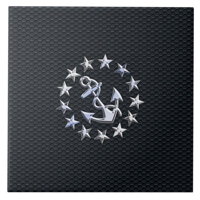 Nautical Yacht Flag Chrome Symbol auf Grille Dekor Fliese (Vorderseite)