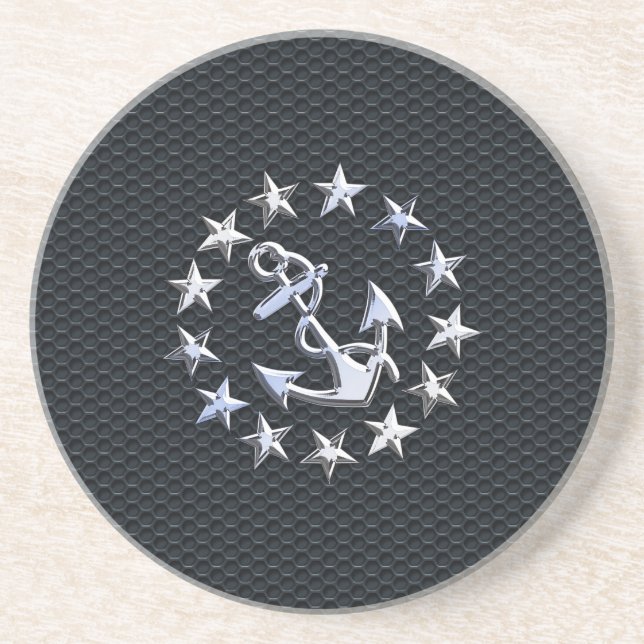 Nautical Yacht Flag Chrome Symbol auf Grille Dekor Getränkeuntersetzer (Vorne)