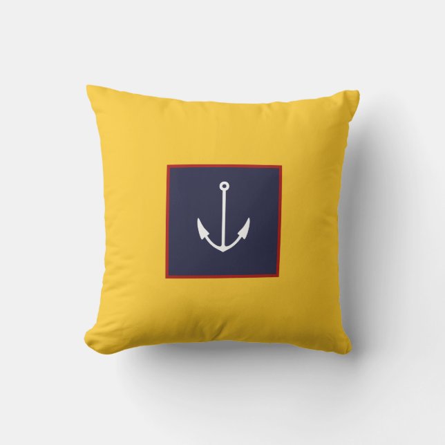 Nautical Yellow Navy Blue Anchor Throw Pilz Kissen (Vorderseite)