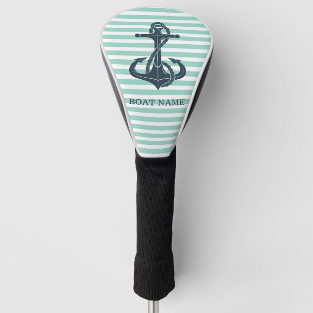 Nautik, Anker, Minze grüne Streifen Golf Headcover (Vorderseite)