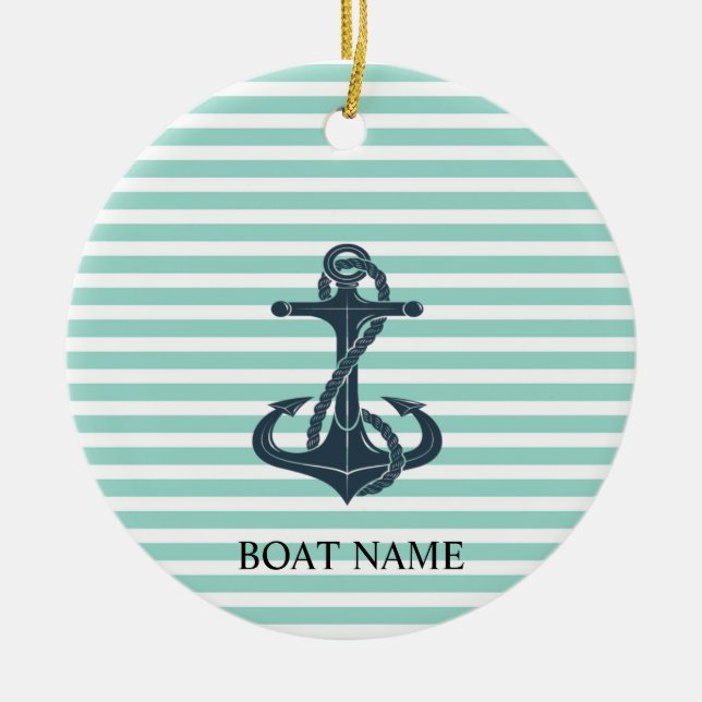 Nautik, Anker, Minze grüne Streifen Keramik Ornament (Vorne)
