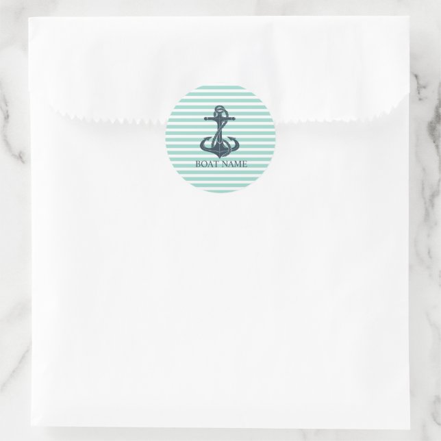 Nautik, Anker, Minze grüne Streifen Runder Aufkleber (Tasche)
