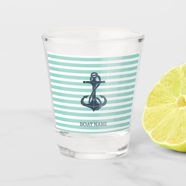 Nautik, Anker, Minze grüne Streifen Schnapsglas (Vorderseite)