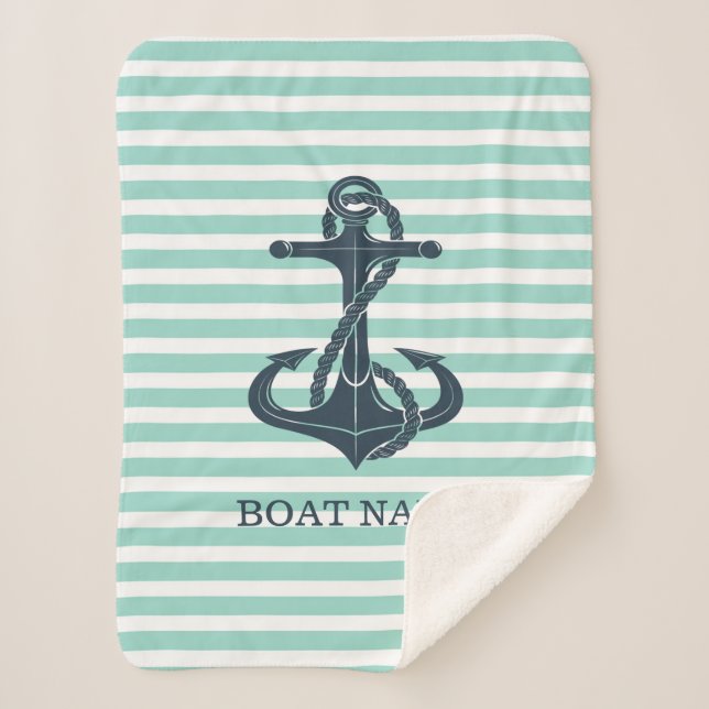 Nautik, Anker, Minze grüne Streifen Sherpadecke (Vorderseite)