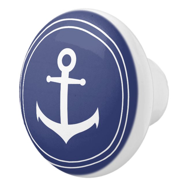 Nautik| Weißer Anker im Dunkelblauen Kreis Keramikknauf (Rechts)