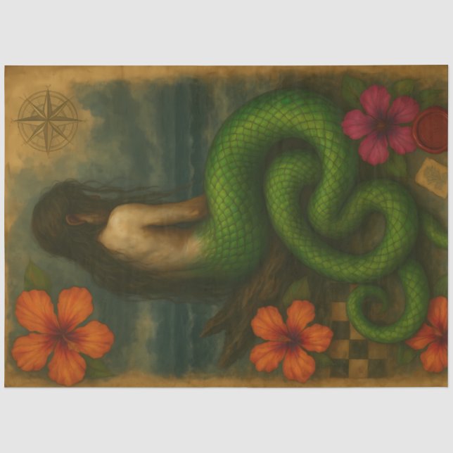 Nautikal-verzauberte Viper-Schwanz-Siren Seidenpapier (Vorderseite)
