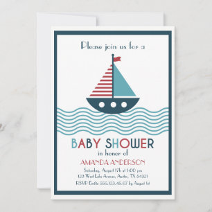 Nautikrot-blaues Boot BABY SHOWER Einladung