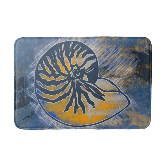 Nautilus Illustration, Muschel, marineblau Badematte (Vorderseite)