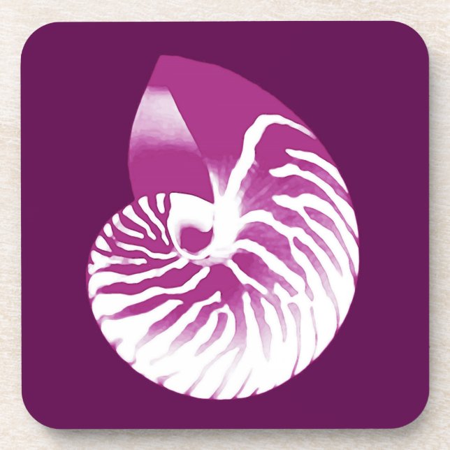 Nautilus-Muschel - Auberginen lila und weiß Untersetzer (Vorderseite)