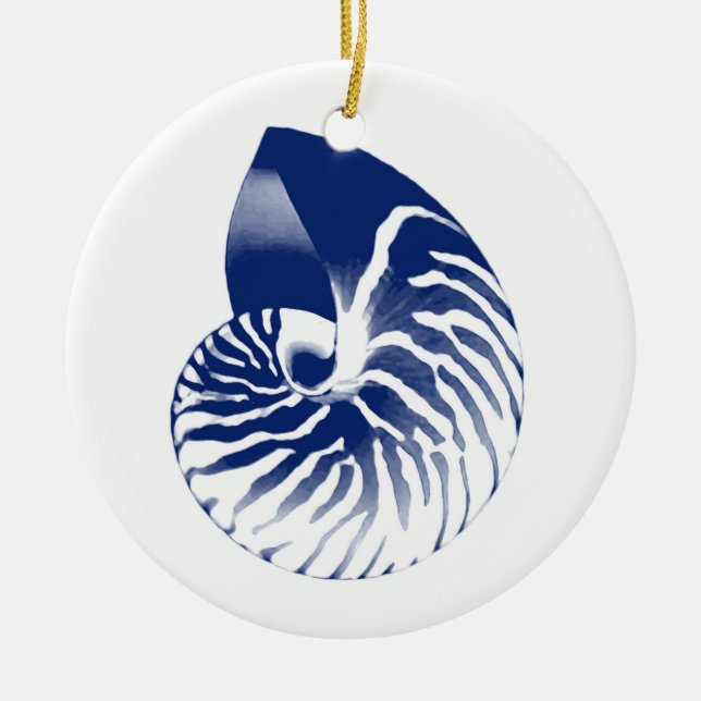 Nautilus-Muschel - blau und weiß Keramik Ornament (Vorne)