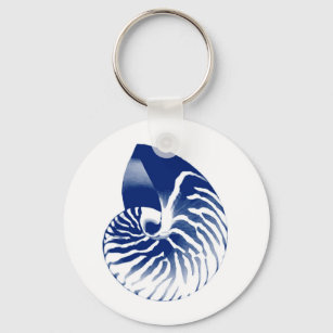 Nautilus-Muschel - blau und weiß Schlüsselanhänger