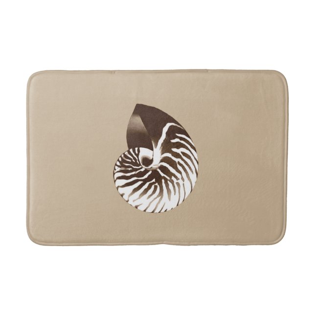 Nautilus-Muschel - Braun, Weiß und Beige Badematte (Vorderseite)