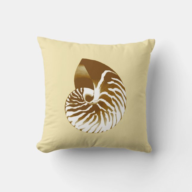 Nautilus-Muschel - Braun, Weiß und Beige Kissen (Vorderseite)