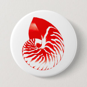 Nautilus-Muschel - dunkelrot und weiß Button