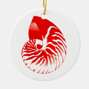 Nautilus-Muschel - dunkelrot und weiß Keramik Ornament