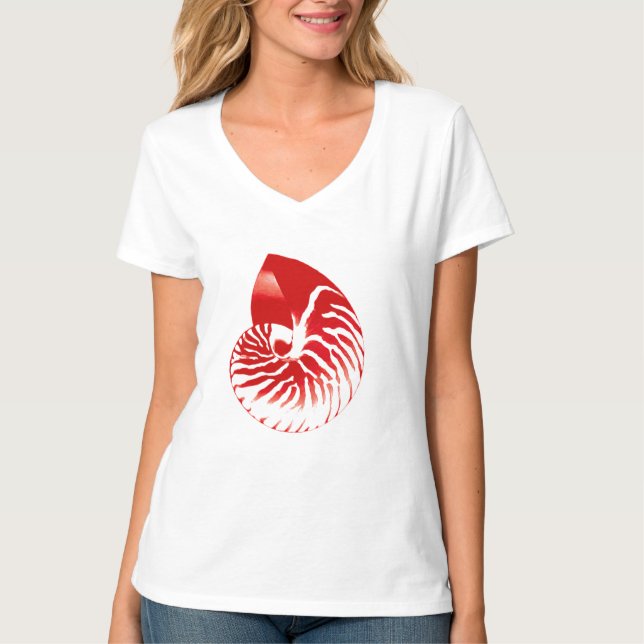 Nautilus-Muschel - dunkelrot und weiß T-Shirt (Vorderseite)
