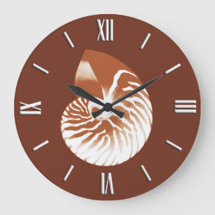 Nautilus-Muschel - Kakaobraun und weiß Große Wanduhr
