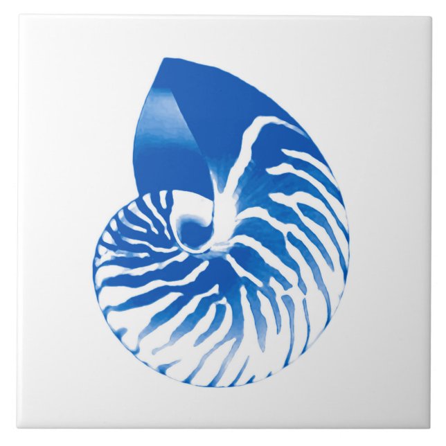 Nautilus-Muschel - Kobaltblau und -WEISS Fliese (Vorderseite)